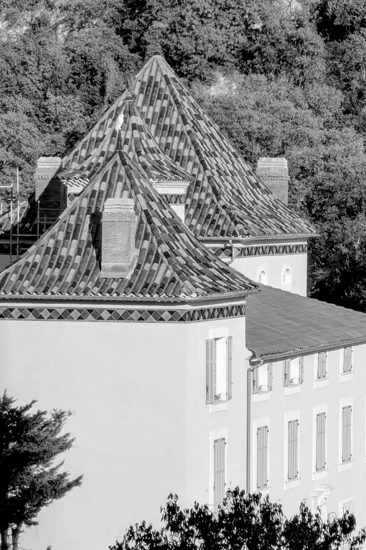 Toiture en tuiles vernissées de la Bastide de la Guillermy